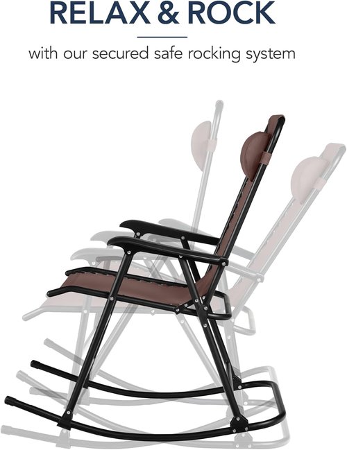 Best Choice Products Zero Gravity Rocking Chair - Folding Reclining Patio Lounge with Adjustable Pillow | Brown