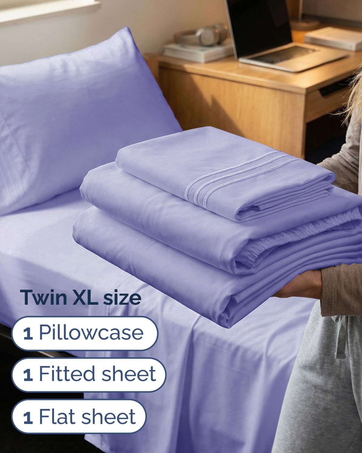 Skiennix Twin XL Sheet Set | Comfy Breathable Cooling Bedding - Hotel Luxury - Deep Pockets, Soft, Wrinkle-Free - Oeko-Tex Certified - Lavender