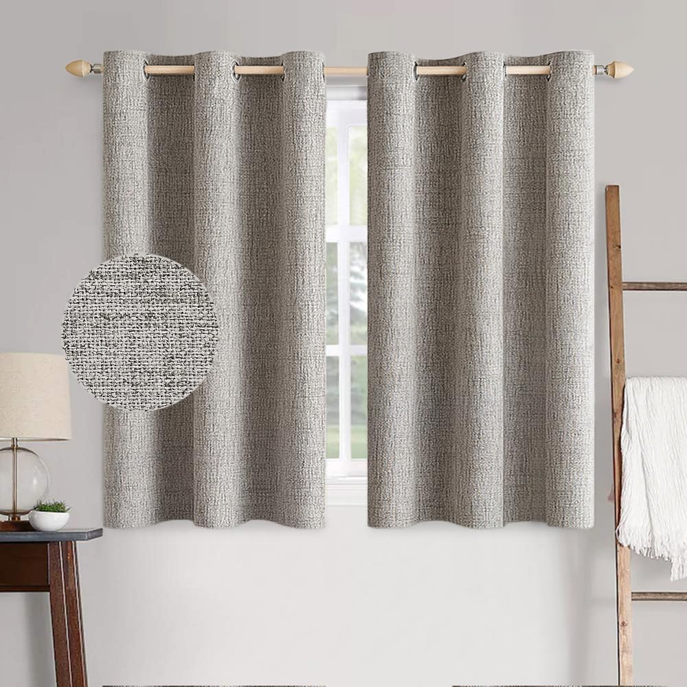 MIULEE 100% Blackout Linen Textured Curtains - Thermal Insulated Room Darkening Drapes | Warm Taupe, 42 x 63 Inch (2 Panels)