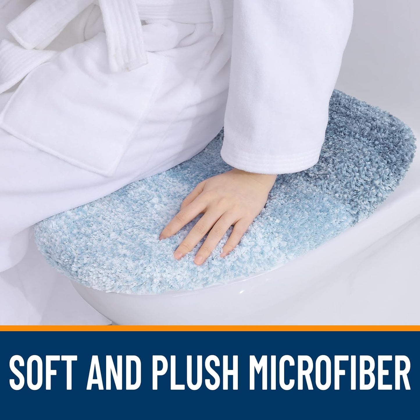 OLANLY Soft Microfiber Toilet Lid Cover - Machine Washable, Non-Slip Rubber Backing, Blue, 17.5x15
