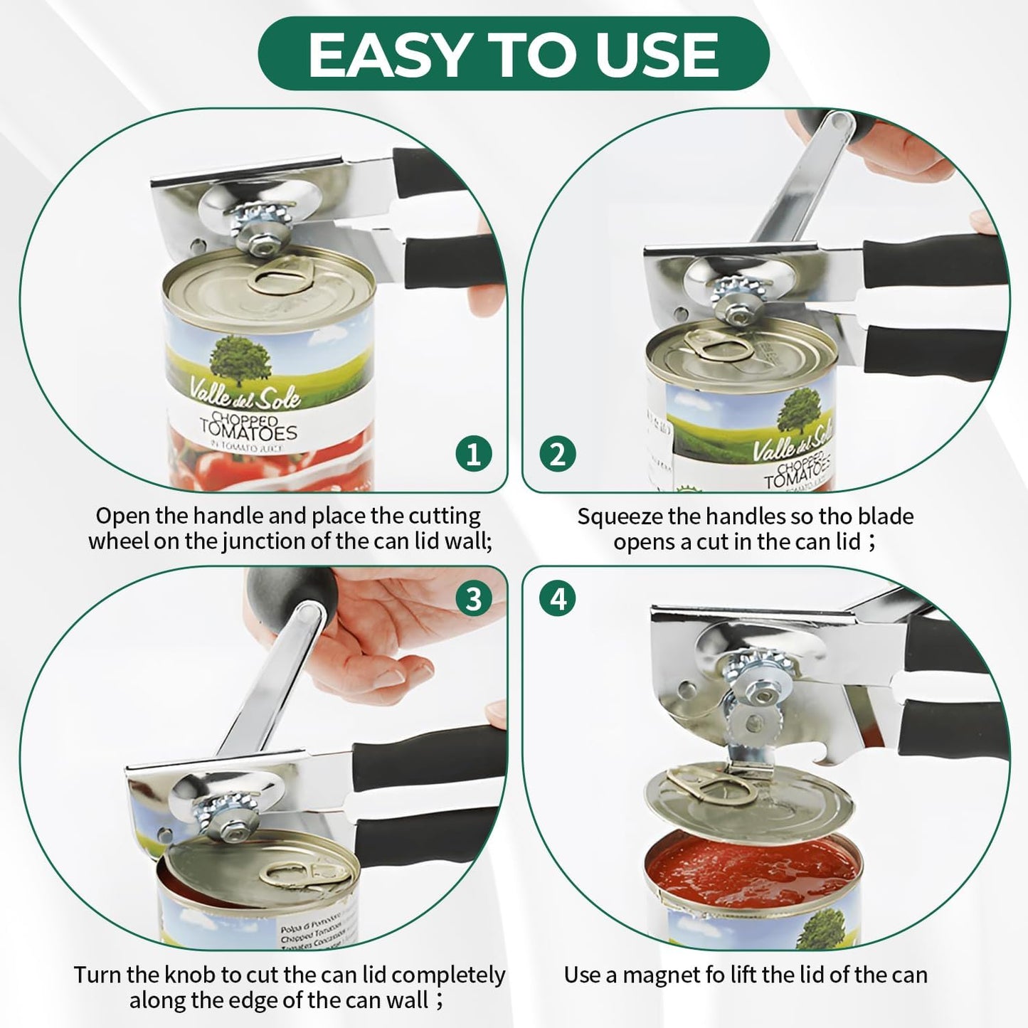 Skiennix Manual Can Opener - Heavy Duty Stainless Steel | Smooth Edge Design for Easy Use