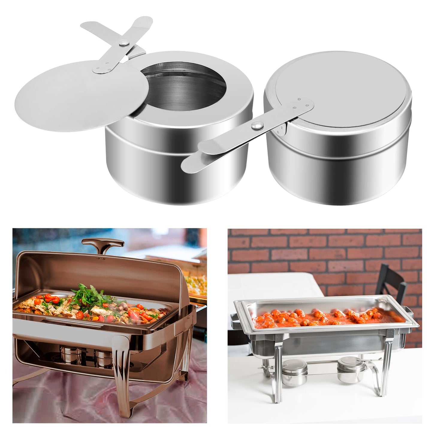 Stainless Steel Fuel Holder, Chafing Wick Fuel Holder with Cover, Buffet Warmer Warming Trays Perfect for Buffets Catering Events Party Supplies (4)