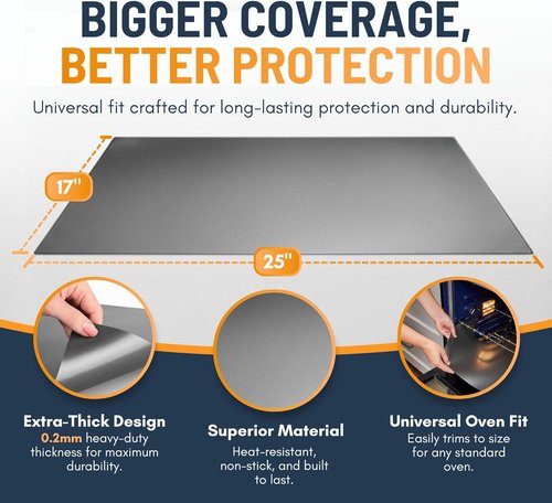 Heavy Duty Oven Liners by [Brand Name] - 4 Pack Non-Stick Reusable Mats, 17”x25” - BPA & PFOA Free Kitchen Accessory (Silver)