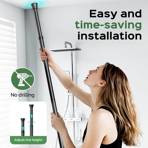 HAMITOR Shower Caddy - Rustproof Tension Pole Bathroom Organizer | 4-Tier Storage Rack for Renters - 47-121 Inch/Black
