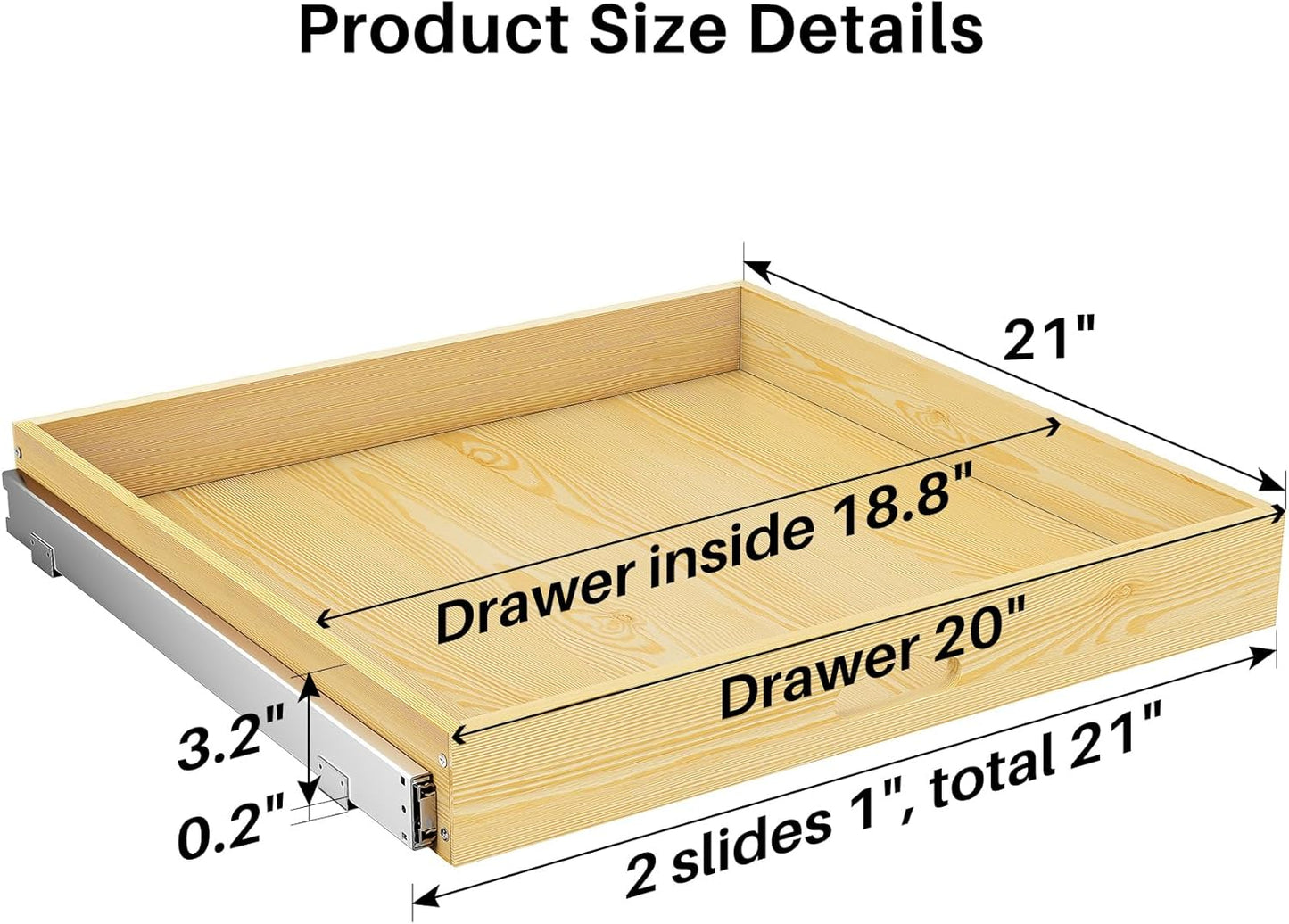 Skiennix Pull Out Cabinet Organizer - Soft Close Wooden Drawers for Pots & Pans | 21"W x 21"D x 3.4"H
