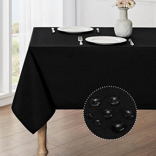 Veblandy Rectangle Tablecloth Waterproof 52x70 inch Linen Textured Table Cloth Stain and Wrinkle Resistant Washable, Decorative Fabric Table Cover for Dining, Party and Camping, Black