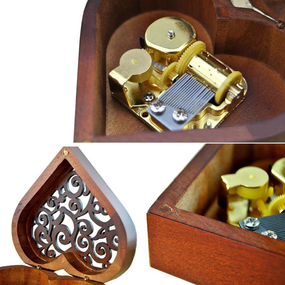 Heart Shape Vintage Wood Carved Music Box - Wind-Up Mechanism Gift for Christmas, Birthdays & Valentine's Day - 'Für Elise' Melody