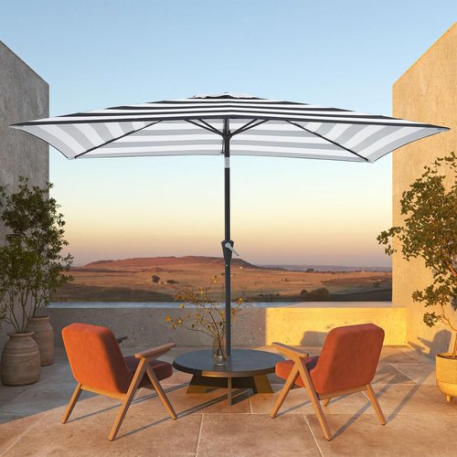 JEAREY Patio Umbrella - 6.5x10 ft Rectangular Outdoor Umbrella with Tilt & Crank | UV Protection, Black-White Stripe