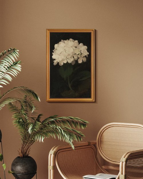 HUARCEY Vintage Wall Art - Gold Framed Flower Canvas Print for Living Room | 16"x24" White Hydrangea