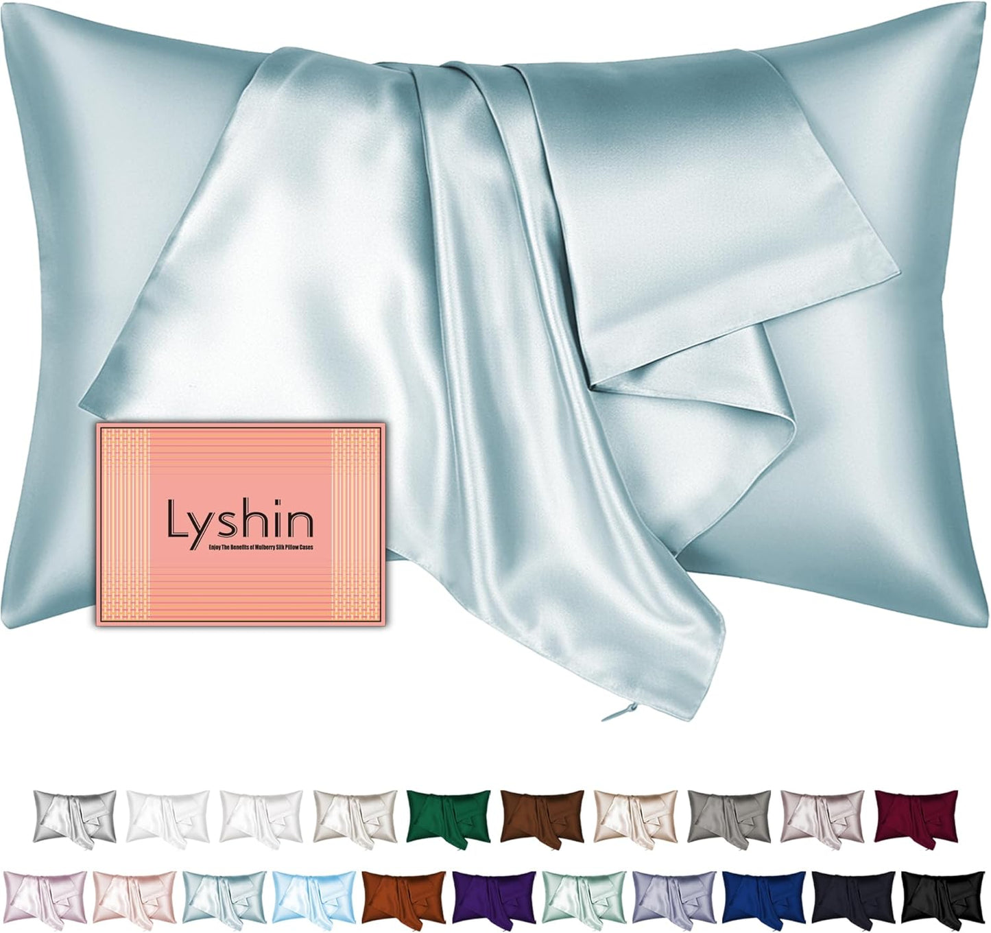 Skiennix Mulberry Silk Pillowcase - Standard Size, Hidden Zipper, Breathable & Cooling, Haze Blue