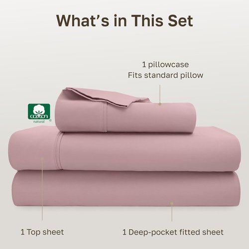 California Design Den Twin XL Cotton Sheets Set - 100% Soft Cotton, 400 Thread Count, Award-Winning Sateen Finish - Mauve