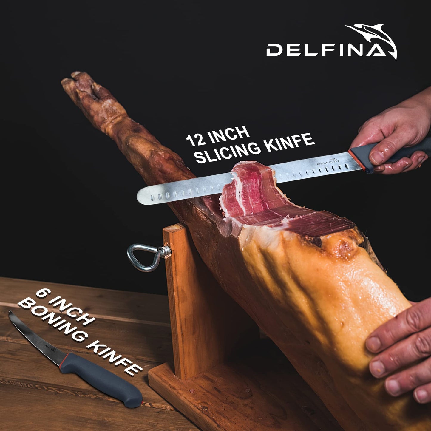 DELFINA Professional 2 Piece BBQ & Butcher Knife Set, Japanese Style Premium Stainless Steel Chef Knife Set W/SoftGrip Handle, Multi-Purpose Slicing & Boning Knife Set for Kitchen Home Restaurant