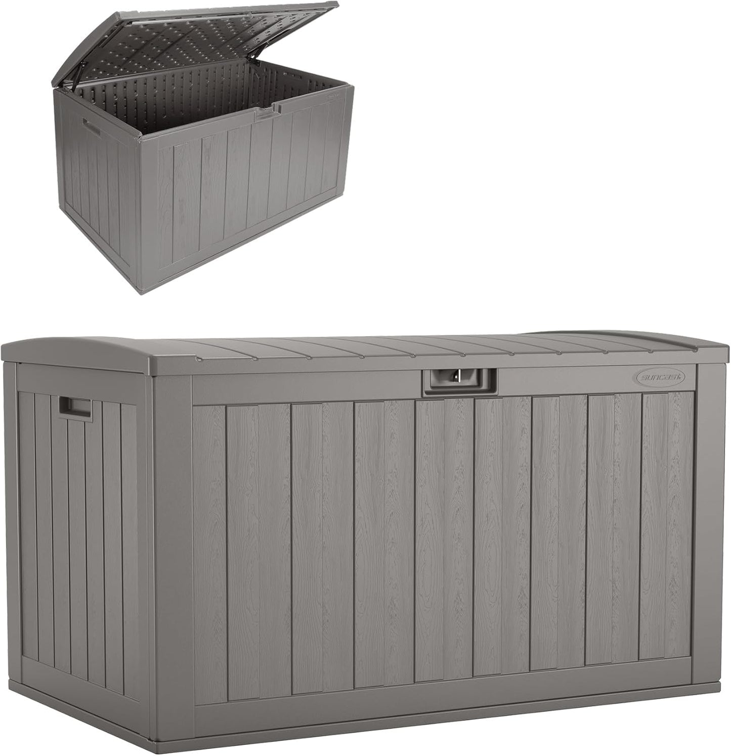 Suncast Extra-Large Outdoor Patio Deck Box - 134-Gal Resin Storage Solution for Cushions & Tools | Dove Gray