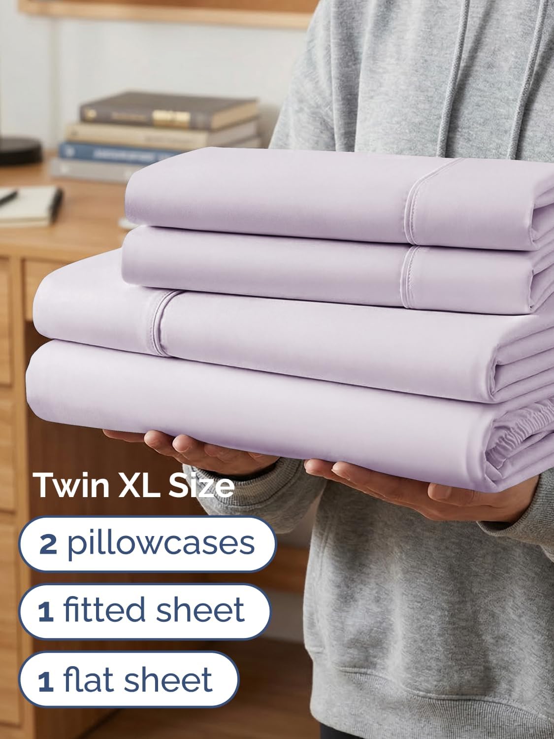 Skiennix Extra Deep Twin XL Sheet Set | 4-Piece Breathable Cooling Bedding - Soft Light Lavender, Wrinkle-Free