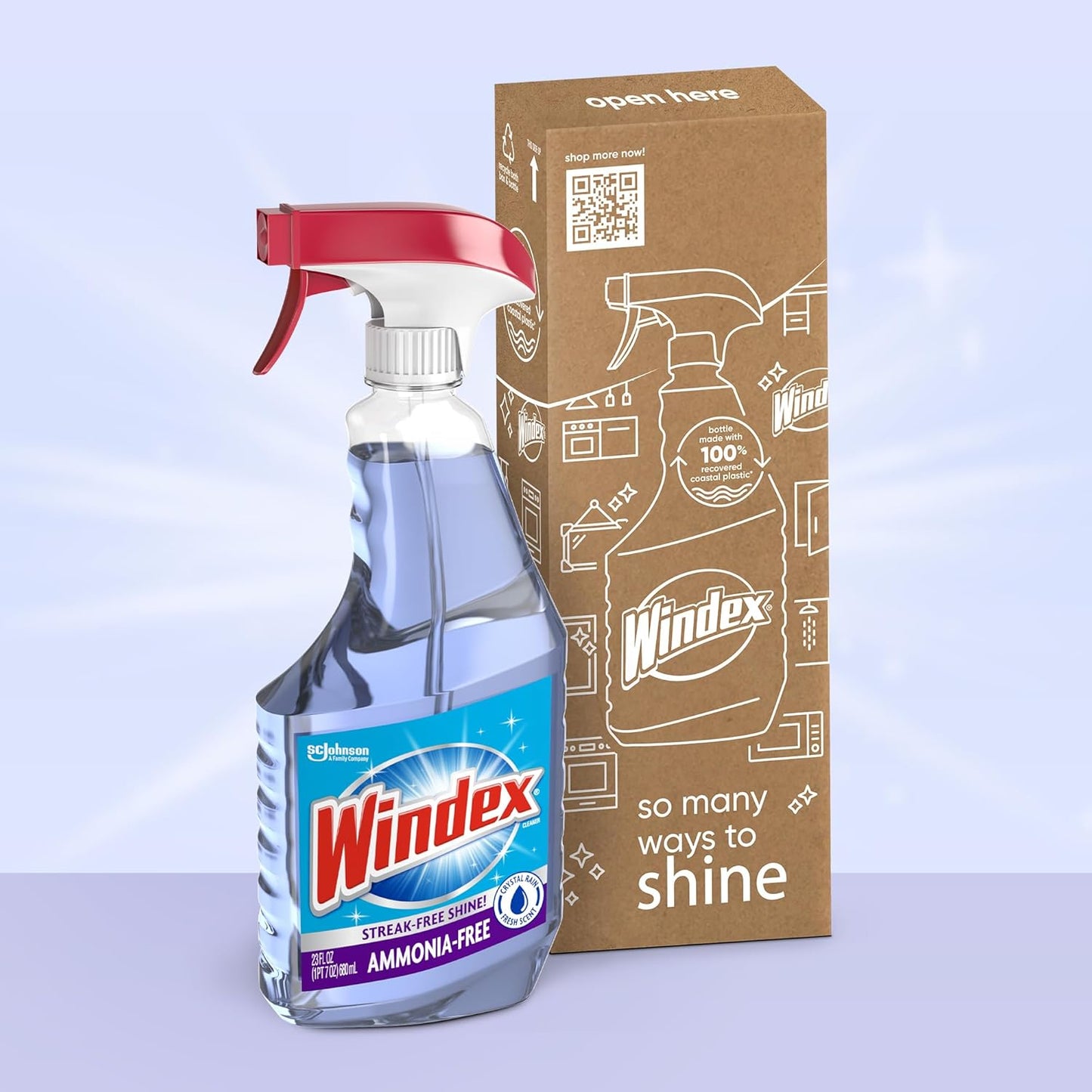 Windex Glass Cleaner Spray - Ammonia-Free Formula with Crystal Rain Scent | 23 Fl Oz Bottle