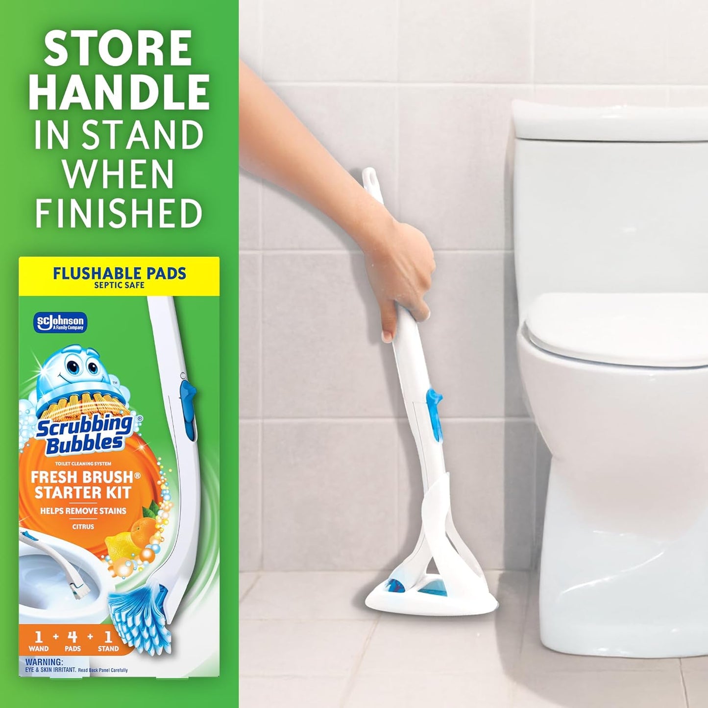 Scrubbing Bubbles Toilet Bowl Cleaning System - Citrus Scent, 1 Wand, 4 Refill Pads & Stand