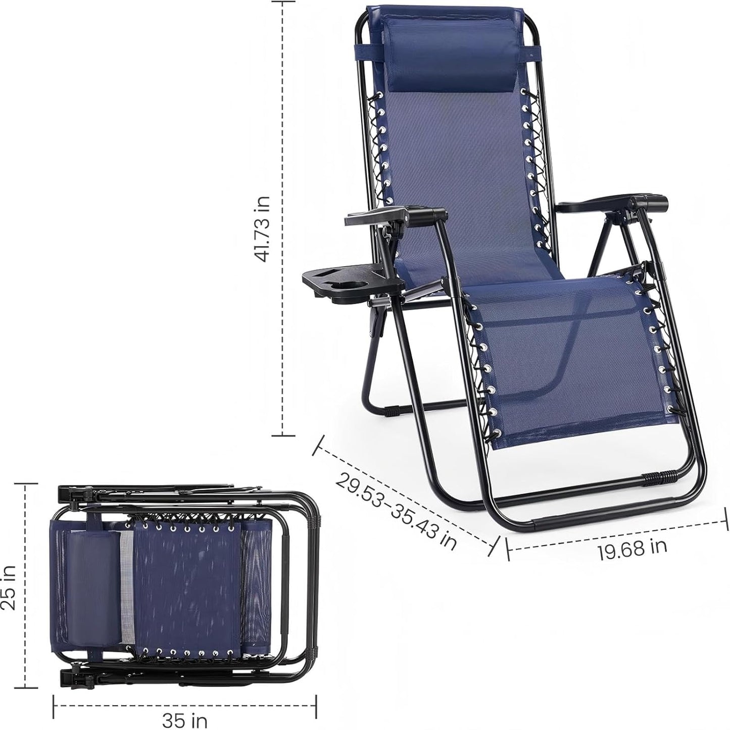 Sweetcrispy Zero Gravity Chairs - Set of 4 Portable Recliner Lounge Chairs with Cup Holders | Blue