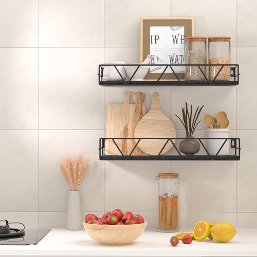 Amaoot Floating Shelves - Set of 3 Wall-Mounted Wood Shelves | Stylish Black Farmhouse Design for Home