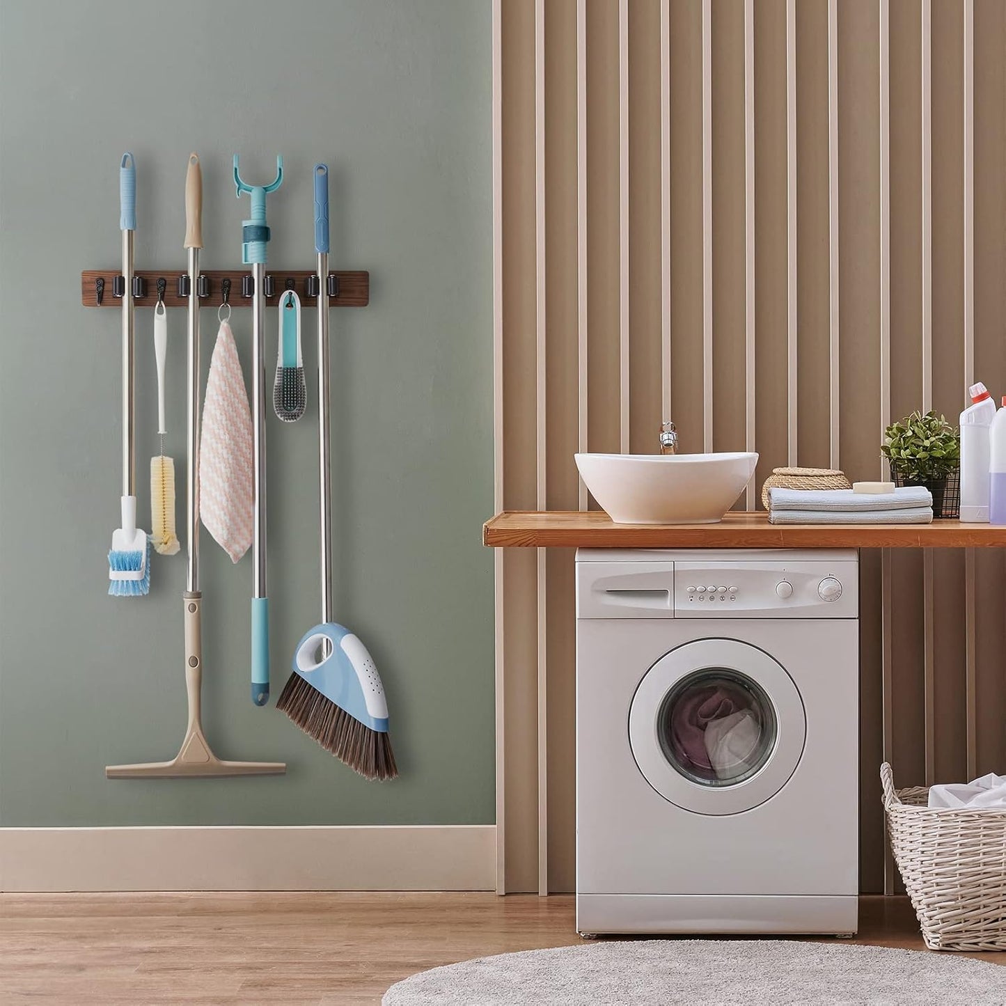 OUTNILI Broom Holder Wall Mount & Coffee Canister Set - Space-Saving Organization Solution