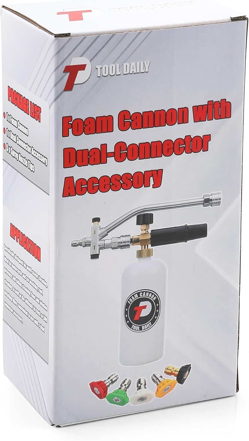 Tool Daily Foam Cannon - Dual Connector Accessory with 5 Nozzle Tips | 1 Liter Capacity