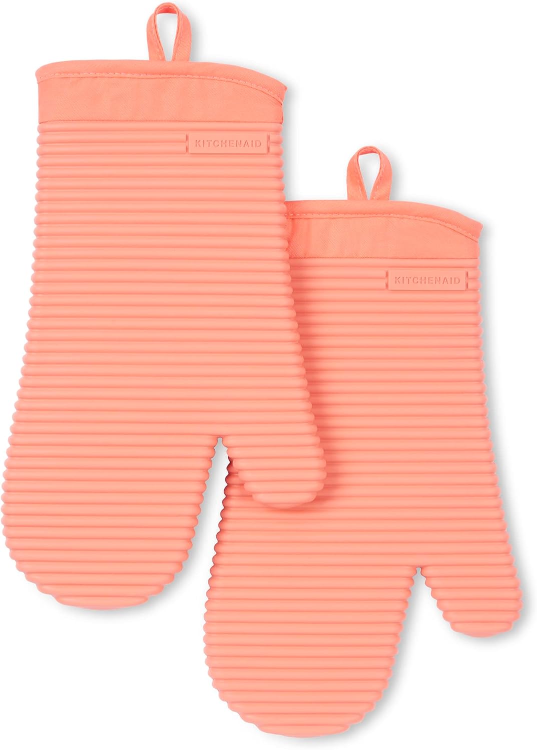 KitchenAid Ribbed Soft Silicone Oven Mitts - Heat Resistant 2-Pack Set, 7.5"x13", Bird of Paradise