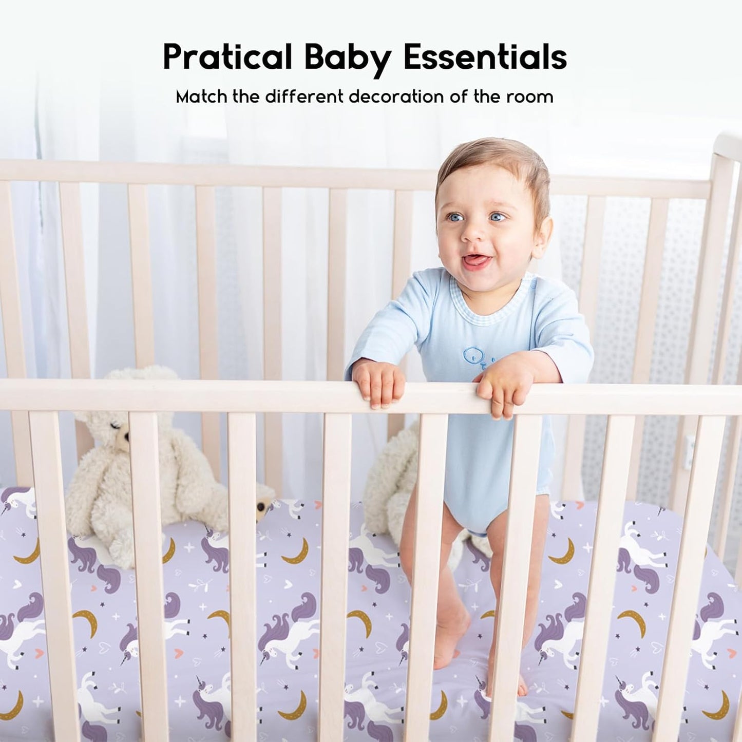 Yoofoss Fitted Baby Crib Sheets - Super Soft Microfiber 2-Pack for Standard Crib & Toddler Mattress | Purple & Unicorn 28x52x8in