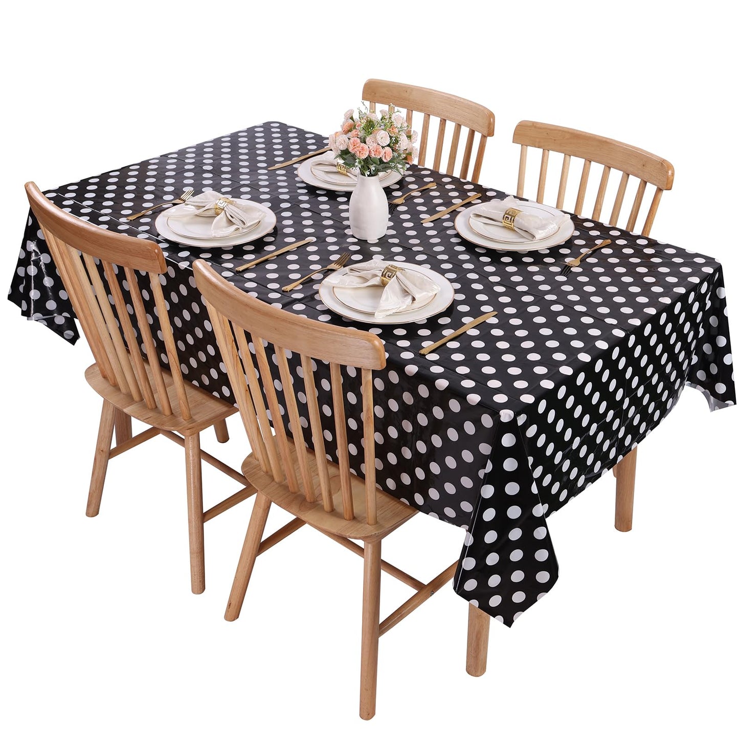 Kesfey 3 Packs Black Polka Dot Plastic Table Cloth 54x108 Inch Black and White Dots Mini Mouse Tablecloths Disposable Black Waterproof Picnic Table Covers for Rectangle Tables Birthday Party Supplies