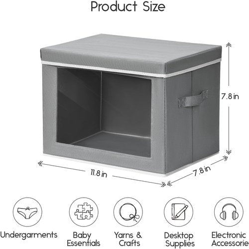 Homsorout Storage Bins - Collapsible Fabric Organizers with Lids for Clothes | 4 Pack, Grey