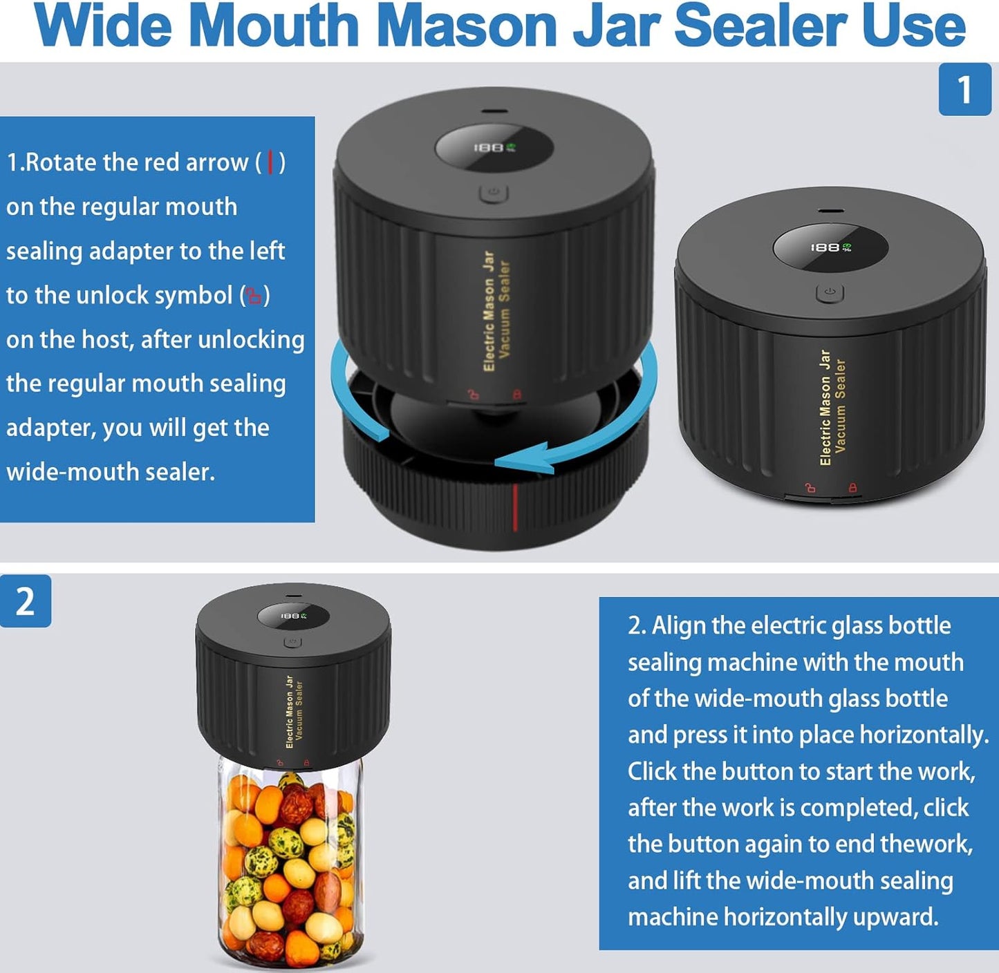 LOVE MOMENT Electric Mason Jar Vacuum Sealer Kit - Black & Green for Fresh Food Storage