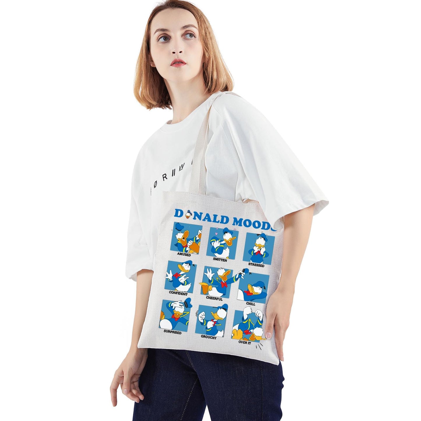 WZMPA Funny Donald Tote Bag Duck Lover Gift Donald Moods Reusable Grocery Bag Donald Merchandise (Duck Moods -T)