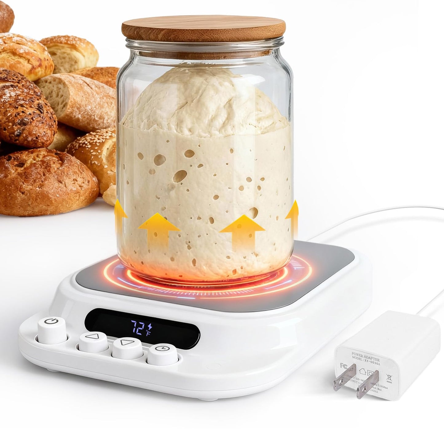 Sourdough Starter Warmer- 70-130°F Adjustable Temp, 1°F Precise Control & 24H Timer - Compatible with Any Shape of Cup Bottom -Ideal Sourdough Proofing Tool for Bakers (White)