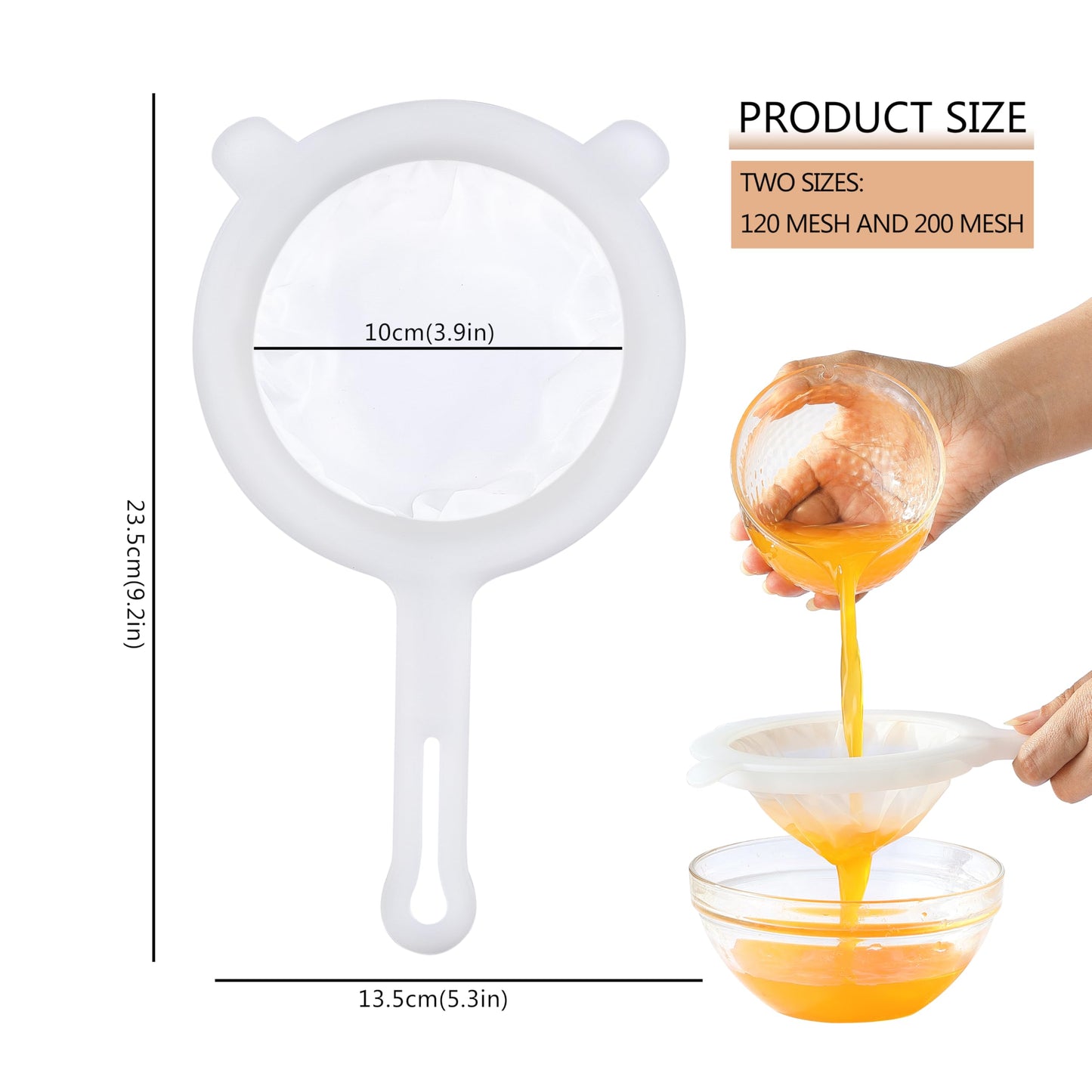 VRUIFA 2PCS Plastic Fine Mesh Strainer, Nylon Ultra Strainer for Juice,Yogurt, Coffee, Honey, Milk, Nut Milk with Handle (120+200Mesh)
