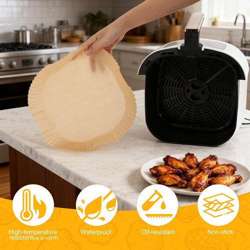 400Pcs Air Fryer Paper Liners, 5-8 QT Air Fryer Disposable Unbleached Non-Stick Parchment Paper Liner, Square 8 inch Baking Liner