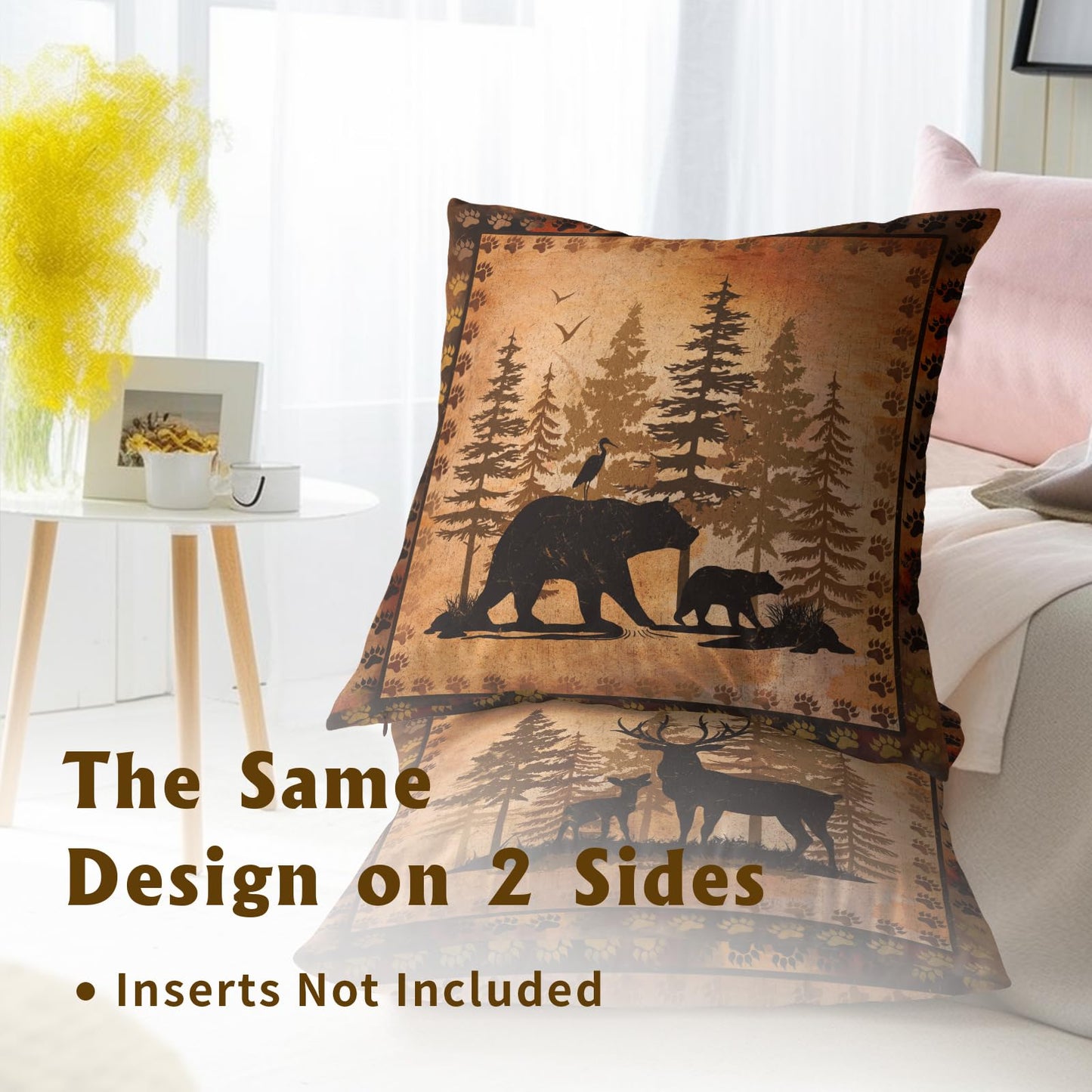 Giwawa Forest Bear Deer Throw Pillow Covers 18x18 Set of 2 Wildlife Animal Decorative Pillow Cases Square Cushion Cover for Couch Bed Sofa Chair