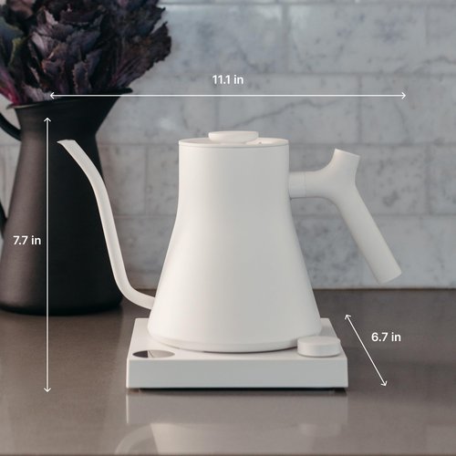 Fellow Stagg EKG Pro Electric Gooseneck Kettle - Pour-Over Coffee and Tea, Quick Heating, Precise Temperature Control, Scheduling, Built-in Brew Timer, Matte White with Maple Wood Handle, 0.9 Liter