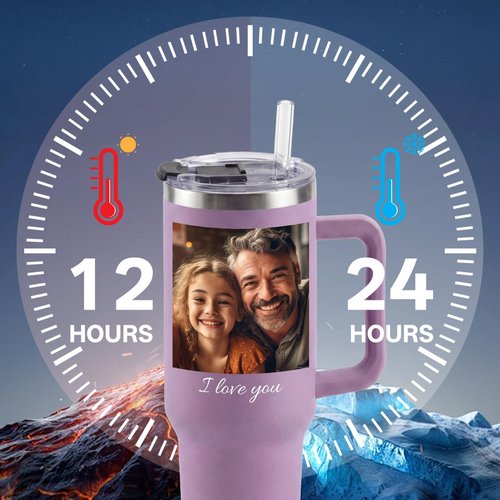 Custom 40 oz Tumbler with Picture & Name, Personalized Insulated Stainless Steel Tumbler with Handle and Straw, Bridesmaid Graduation Mother's Day Father's Day Anniversary Birthday Wedding Gift