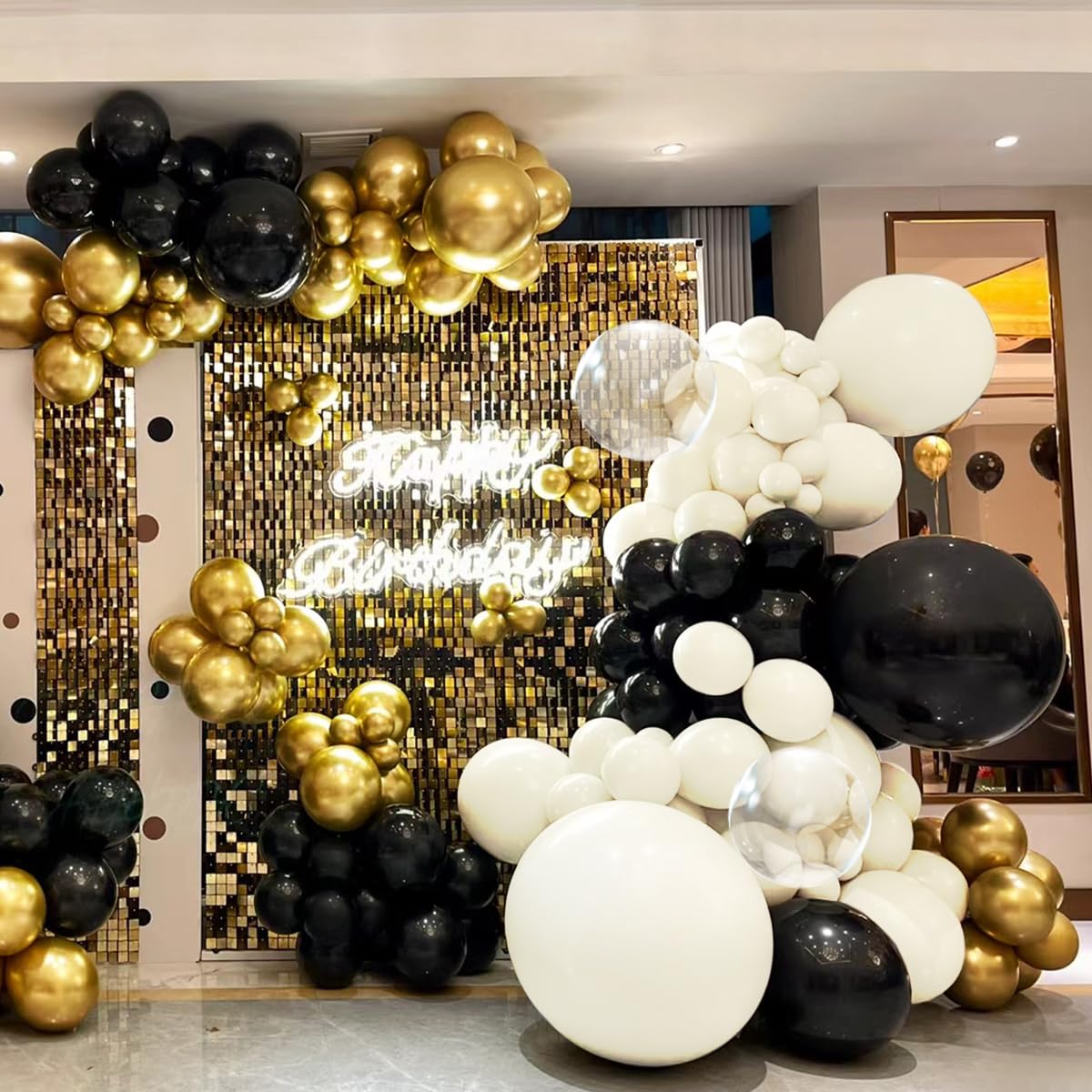 MOXMAY White Sand Black Balloons Arch Kit, 151Pcs Black Cream White and Bobo Balloons Garland 18 12 10 5 inch for Birthday Wedding Bridal Shower Bachelorette Anniversary Party Decorations