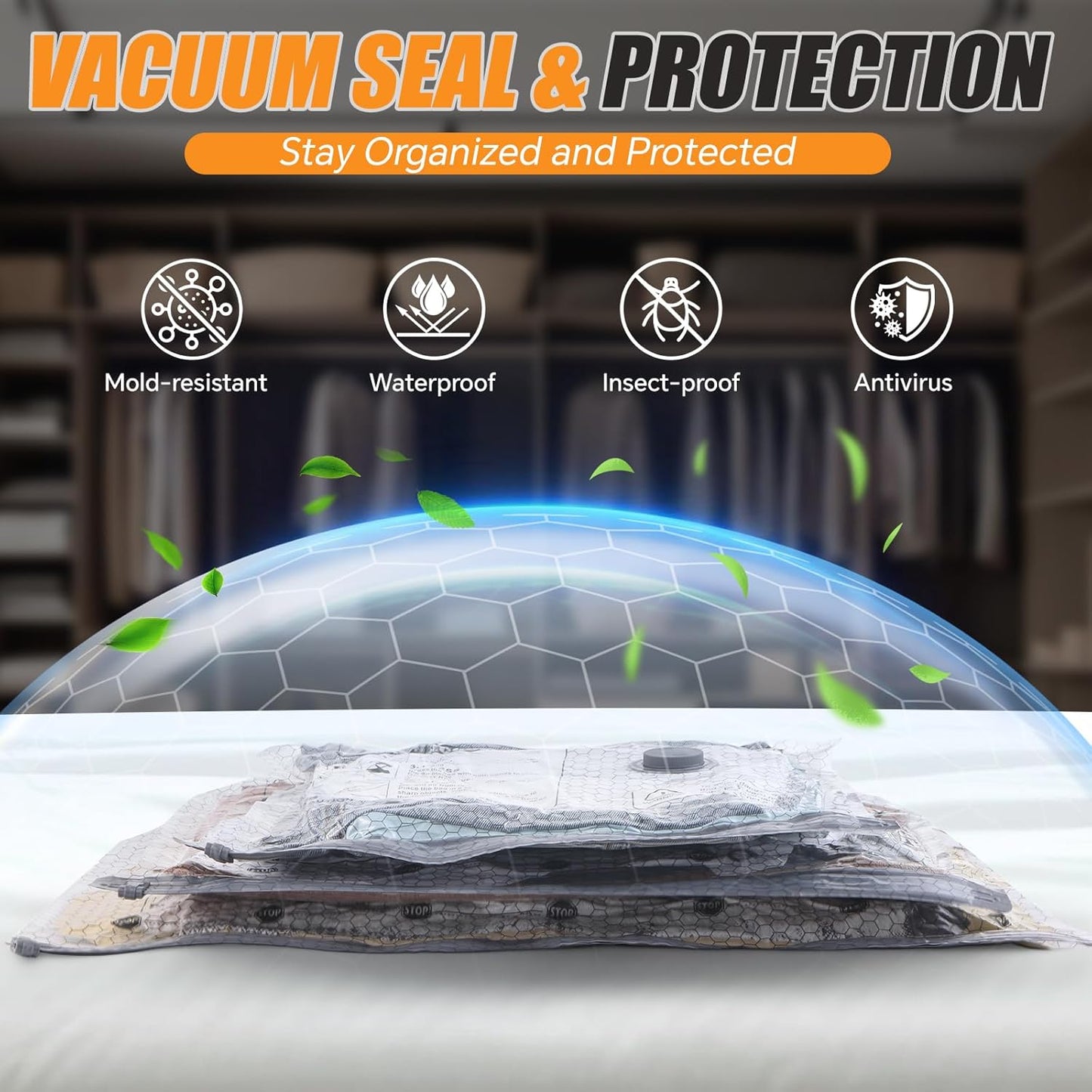 Travel Vacuum Storage Bags - 20 Pack Compression Packing Bags with Portable Electric Pump | 80% Space Saver
