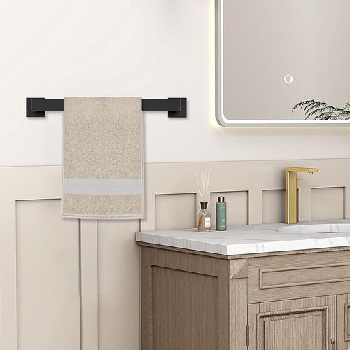 JOPOFI 5 Piece Bathroom Towel Bar Set - Matte Black SUS304 Stainless Steel Wall Mounted Towel Racks, 15.7 Inch