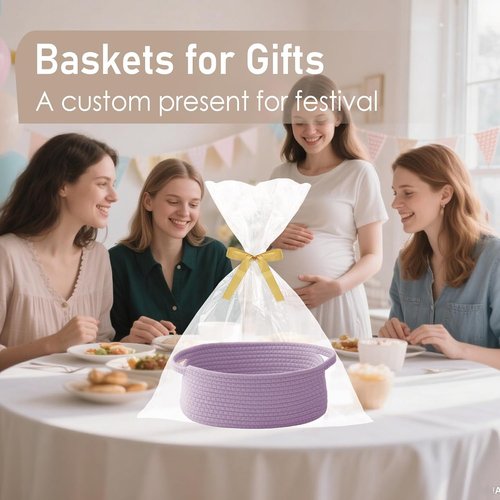 JMvicyroam Woven Basket - Small Rope Storage Bin with Handles | Versatile Organizer for Shelves & Closets - Purple, 3 Pack
