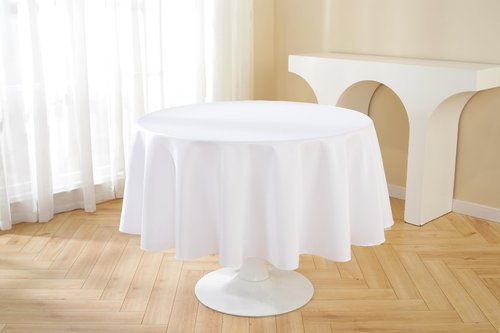 Craft And Party Round Tablecloth, 108 Inch White Tablecloth, Polyester Fabric Washable Table Cloth for Home, Party, Wedding or Restaurant Use.