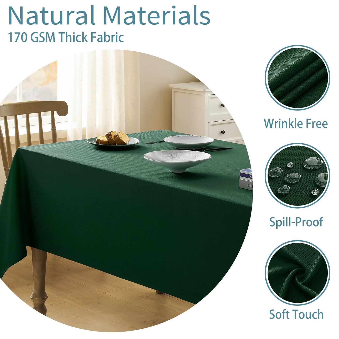 Veblandy Textured Tablecloth Rectangle Waterproof Table Cloth, Washable Table Cover Wrinkle Free Fabric Tabletop Decoration for Kitchen, Dining, Wedding, Parties, 52 x 70 Inch, Red