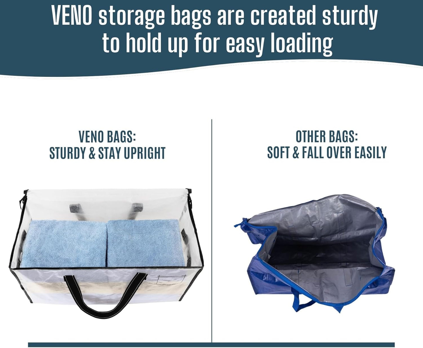 VENO Heavy Duty Moving Bags - Clear Storage Solution for Clothes & Comforters | 4 Pack