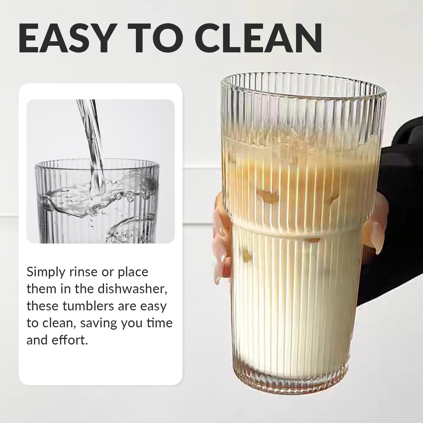 Puraville 2 Pack 20oz Glass Cups with Lids and Straws, Vintage Ribbed Glassware for Whiskey Cocktail Beer, Mason Jar Drinking Glasses Tumbler Iced Coffee Cup