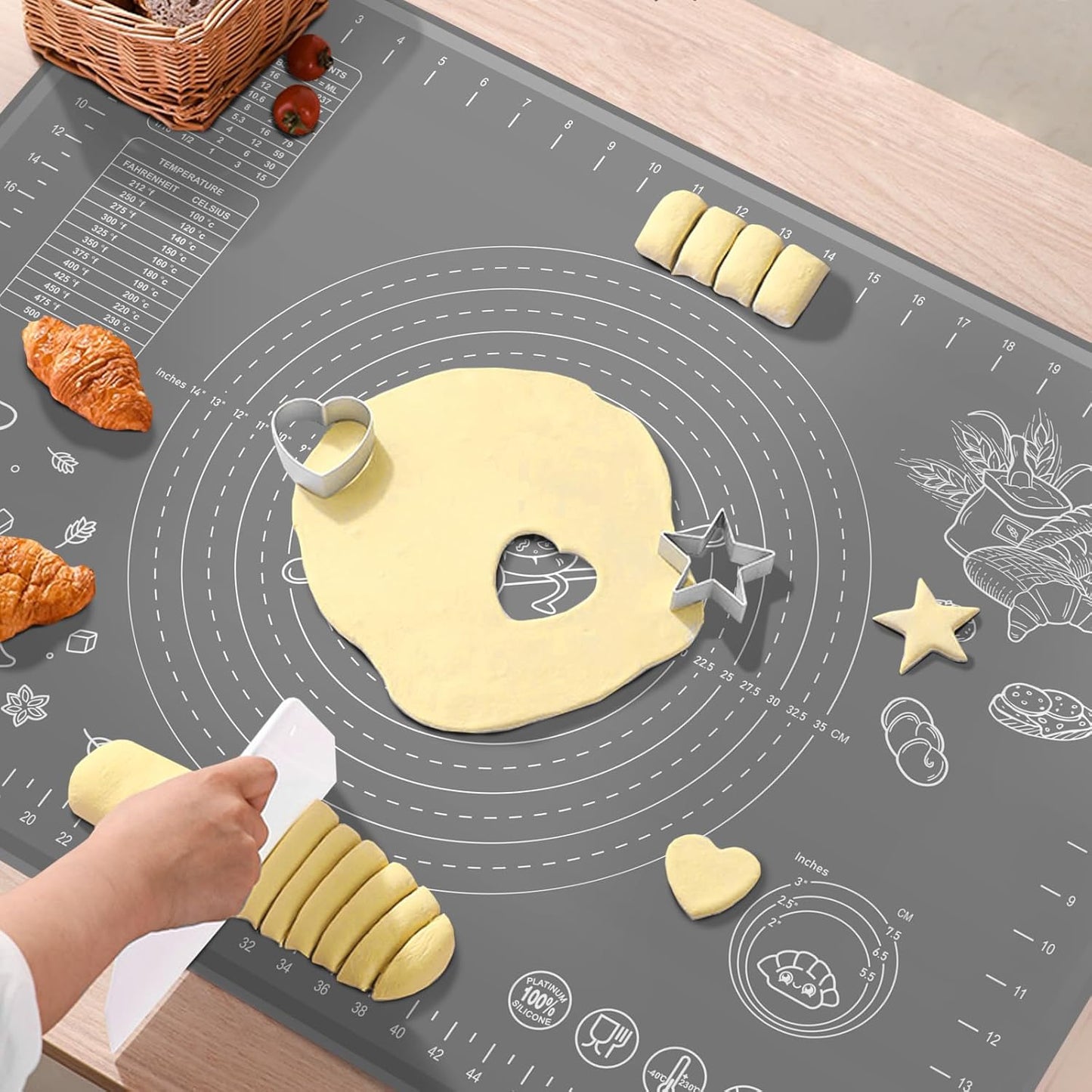 Skiennix Silicone Baking Mat - Extra Thick Non-Stick Pastry Mat with Measurements | 32x24 Inch for Easy Dough Rolling