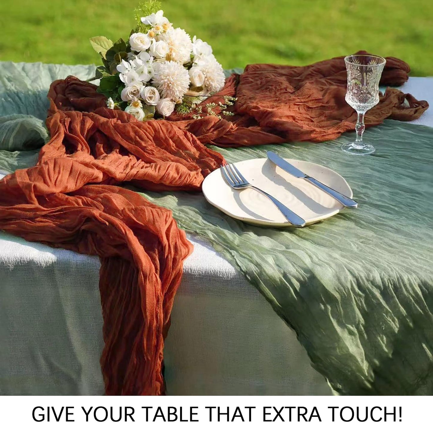 DREAMBOAT 8 Pack Terracotta Cheesecloth Table Runner 10Ft 35x120 Inch Boho Gauze Table Runner Rustic Cheese Cloth Long Table Runner for Wedding Baby Bridal Shower Birthday Party Decorations