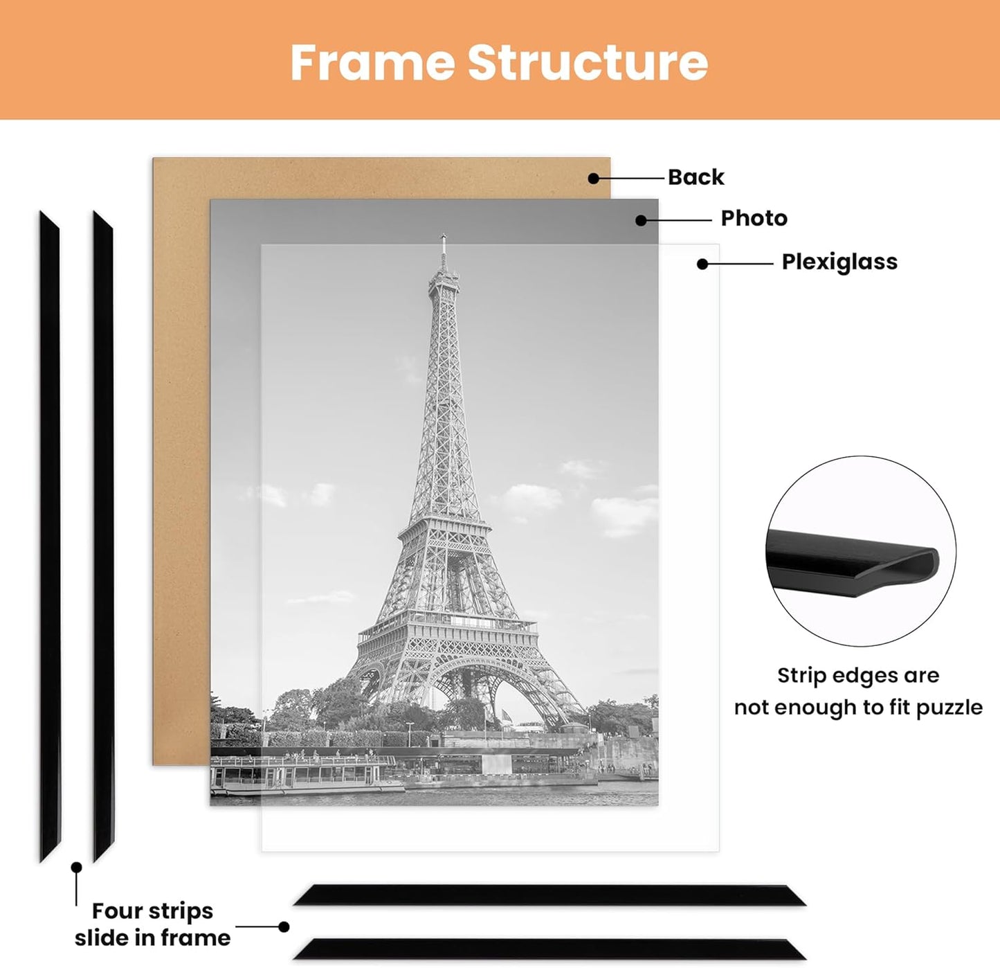 Upsimples 27x40 Inch Black Poster Frames - Scratch-Proof Picture Frames for Photo Gallery | 3 Pack, Slide-In Strips