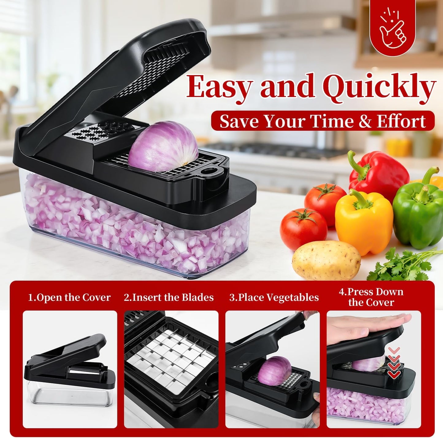 Skiennix Multifunctional Vegetable Chopper - Versatile Mandoline Slicer & Dicer with Container