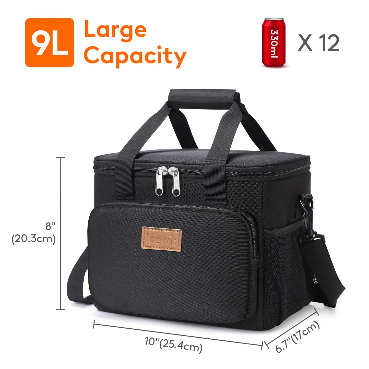 Lifewit Large Lunch Bag, Insulated Lunch Box, Soft Cooler Cooling Tote for Adult Men Women, Black 40-Can (24L)