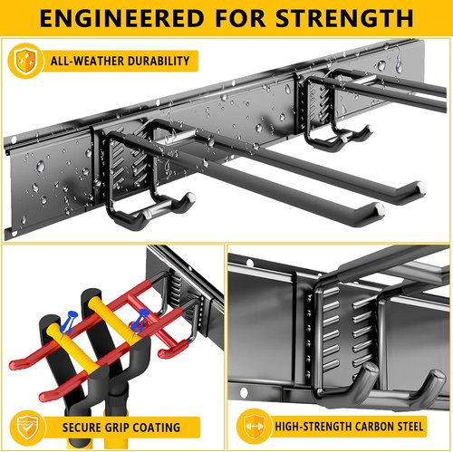 Garage Tool Organizer by [Brand Name] - 48-Inch Heavy-Duty Wall Mount Storage System with 6 Adjustable Hooks for Yard Tools